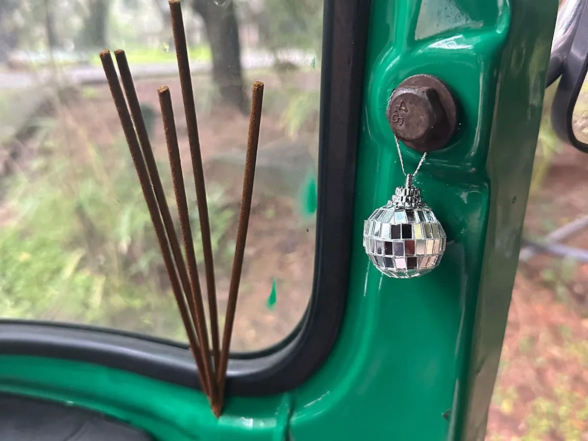 “Had a little gift after coming down from the Dambulla caves,” Team Tuk it, Let’s Do It! receiving the high blessing of a disco ball on the Rickshaw Run Sri Lanka January 2026.