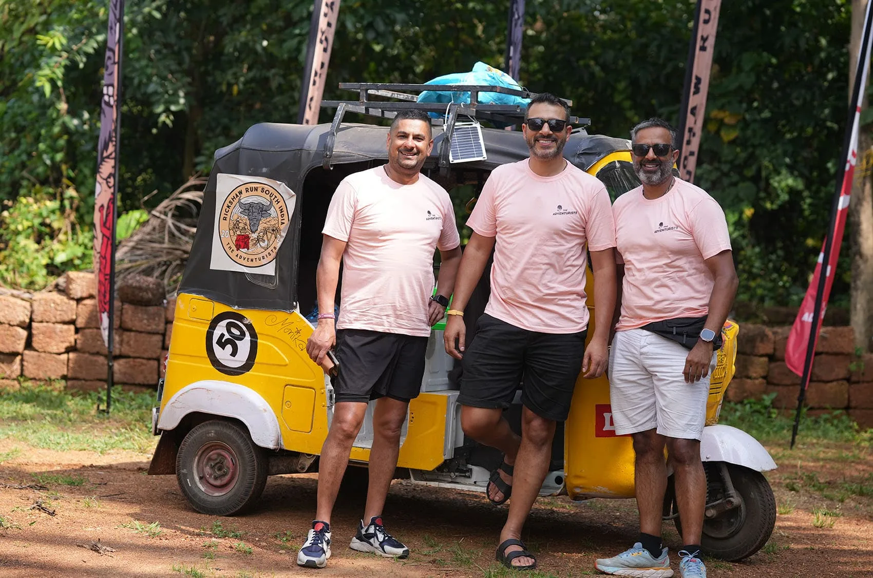 Vikesh, Rikkin and Kalpesh of Team Legion Riders on the Rickshaw Run South India October 2025.
